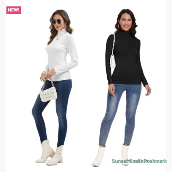 Slim Fit Long Sleeve Turtleneck Top Rayon Spandex Blend - Picture 6 of 7